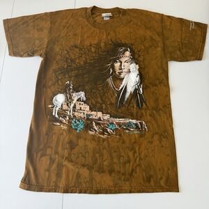 Vintage Ragtops Native American Feather Horse‎ Graphic Tie Dye T Shirt Size M